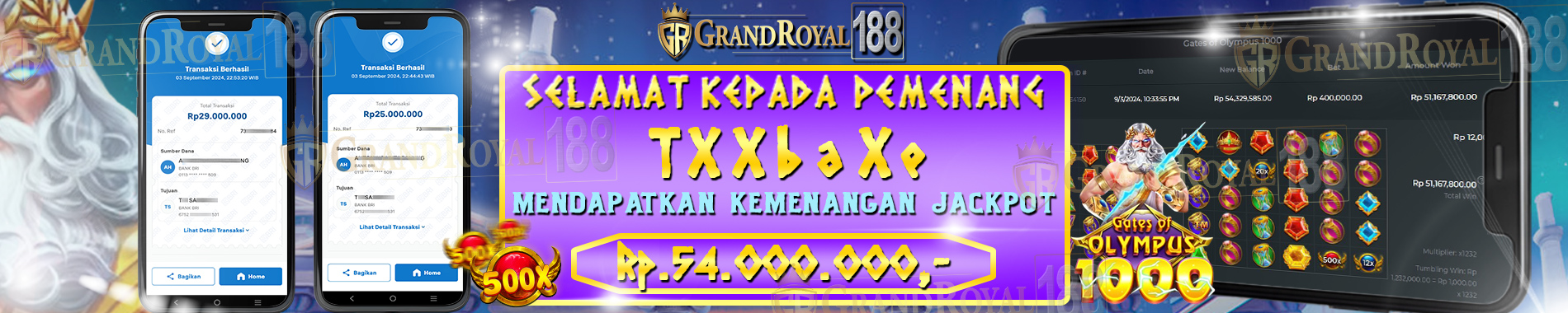 KEMENANGAN JACKPOT TERBESAR 50 JUTA GAME GATES OF OLYMPUS 1000  MAIN DI GRANDROYAL188